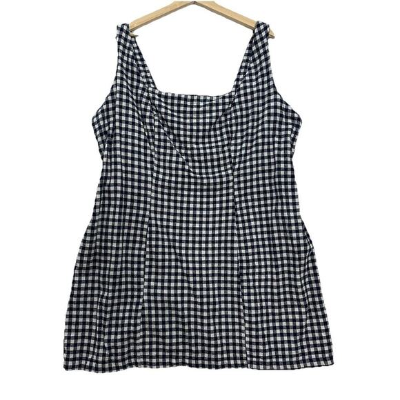Old Navy Mini Dress Womens 3X Blue White Gingham Linen Blend Cottage Country - Picture 2 of 13